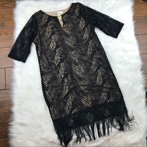 Black and nude dress fringe large gold
